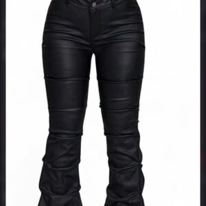 Elegant Black Flare Leather Pants